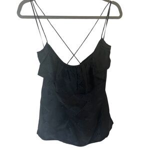 Ali Ra Silk Blend Black Ruffle Tank